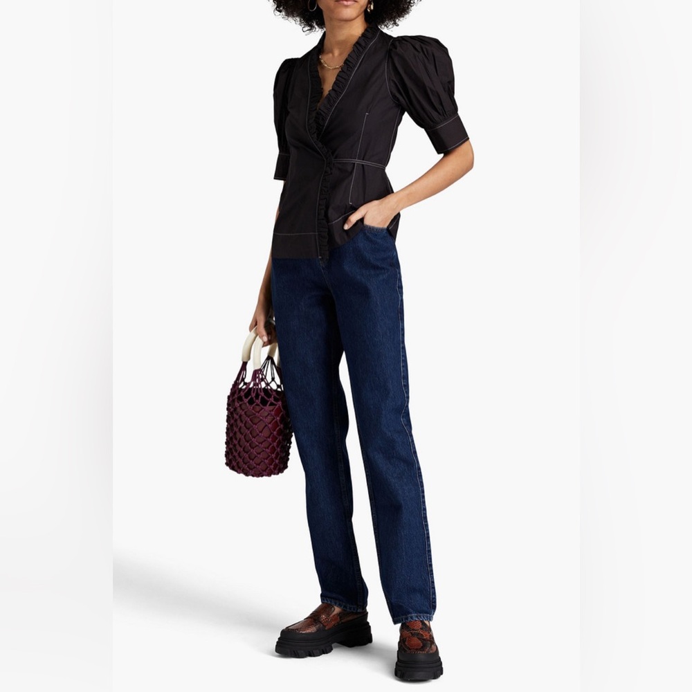 GANNI Cotton-poplin wrap blouse